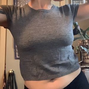 Vintage short sleeve knitted crop top heather grey